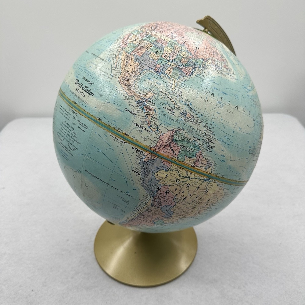 Vintage Replogle 12" Diameter Textured Topography Globe World Nation Series Spin
